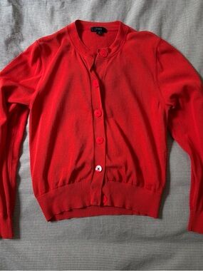 J. Crew Bright Red Crewneck Button Cotton Cardigan